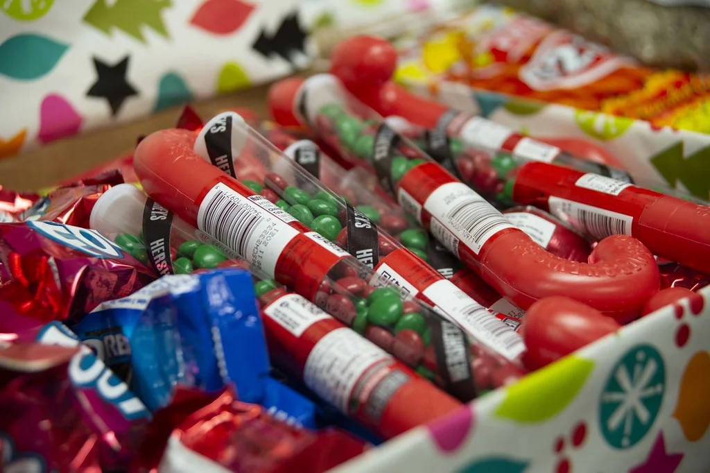 Holiday candy and candy canes collected for care packages
