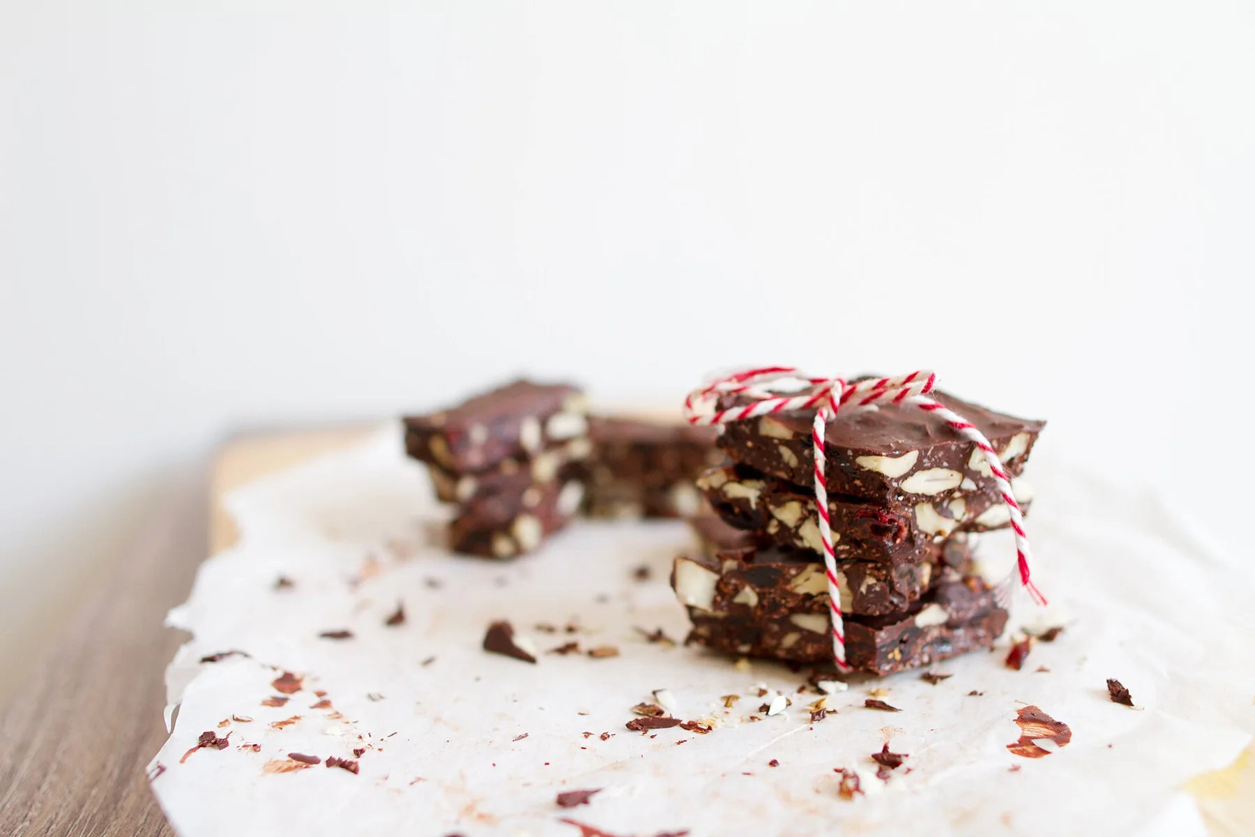 Homemade chocolate pieces decorated with colorful toppings